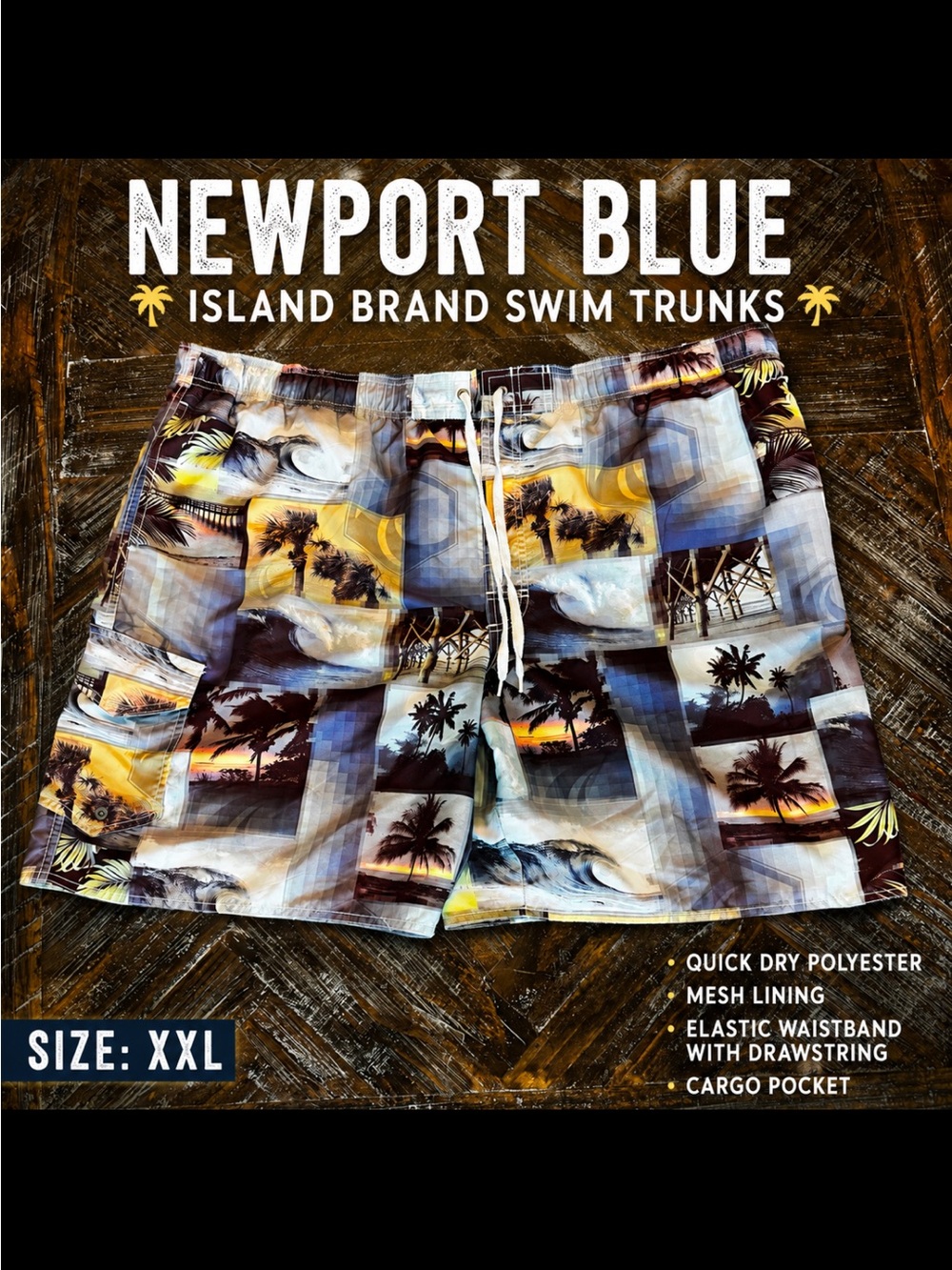 Newport Multicolor Tropical Patchwork Swim Shorts